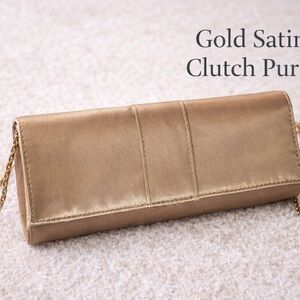 Gold Satin Evening Clutch Purse with Chain Strap Formal Wedding Bag